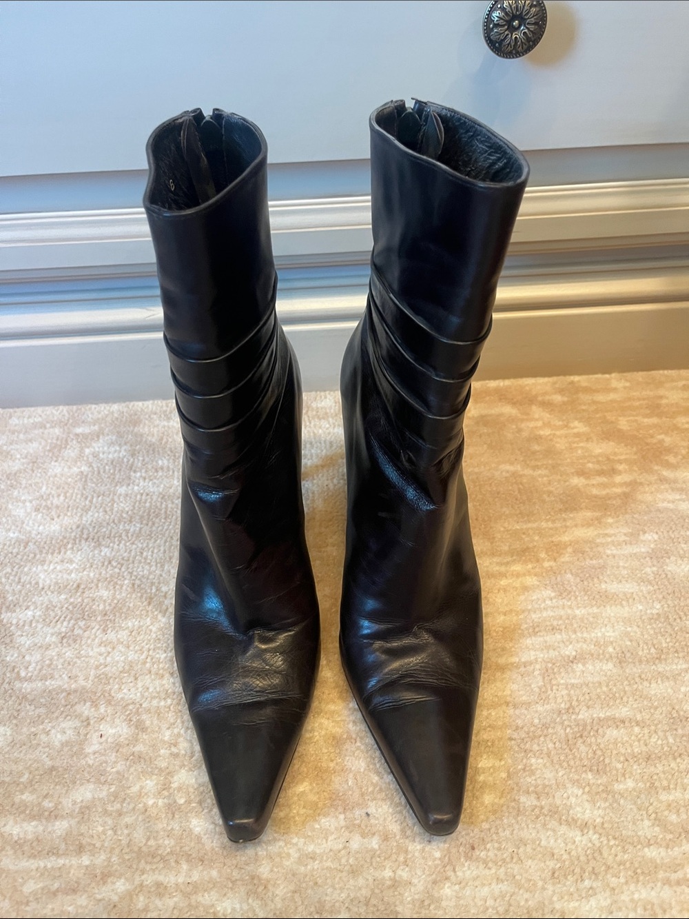 Chocolate Brown Leather Pointed Toe Women's Ankle Boots
